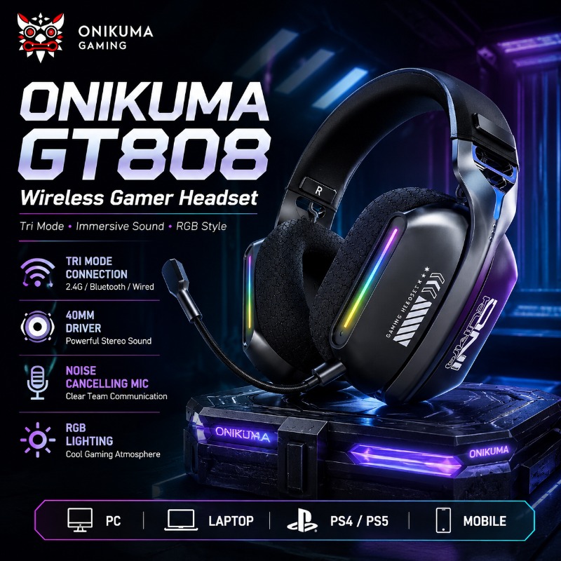 Pc Gaming Earbuds - سماعة ألعاب لاسلكية ONIKUMA GT808 ثلاثية