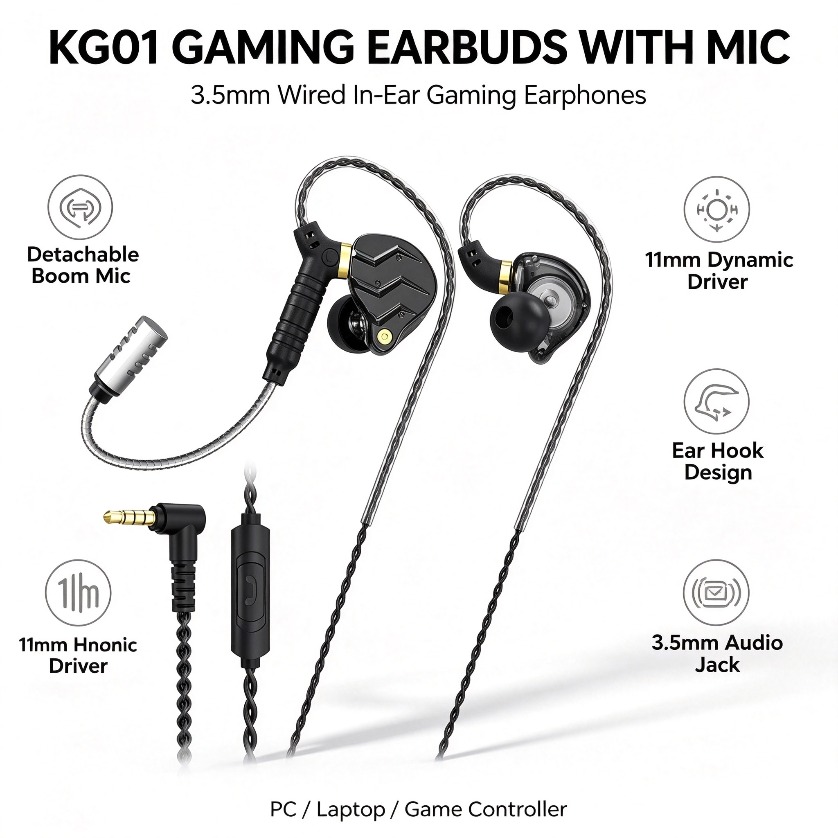 سماعات أذن سلكية للألعاب مع مي - مراجعة Pc Gaming Earbuds وسعره